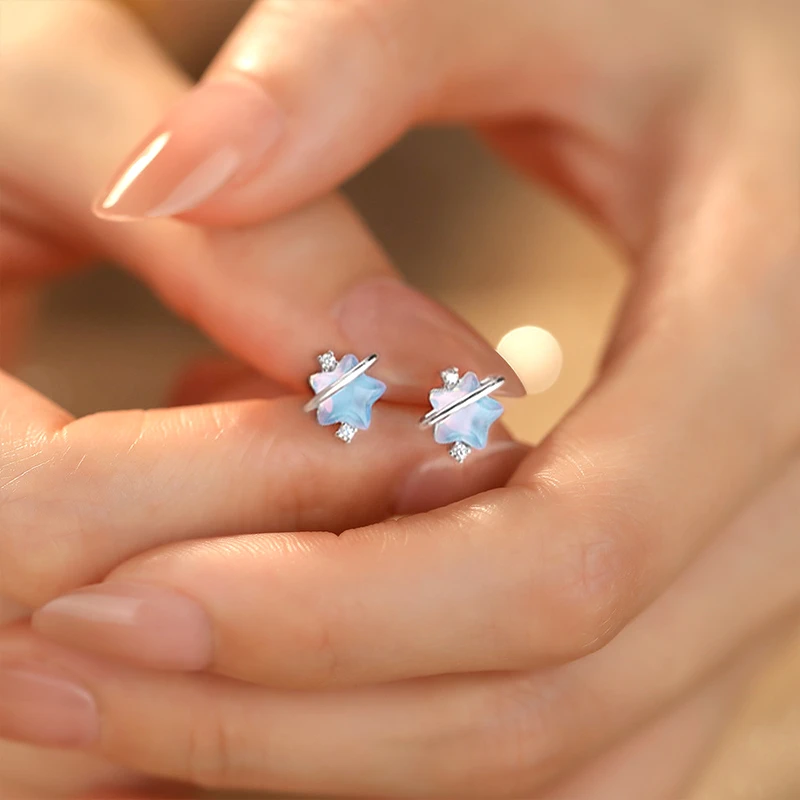 足银合成锆石耳饰 S999足银海洋之星耳钉女2025新品爆款轻奢小众