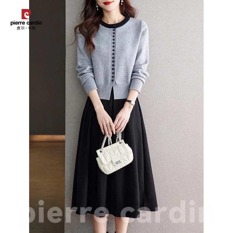 皮尔卡丹针织外套女套装秋装2025年新款女装轻奢半身裙气质毛衣两
