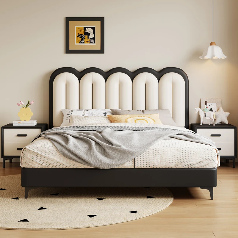 真皮床意式轻奢床主卧大床简约双人床家用婚床实木框架软床储物