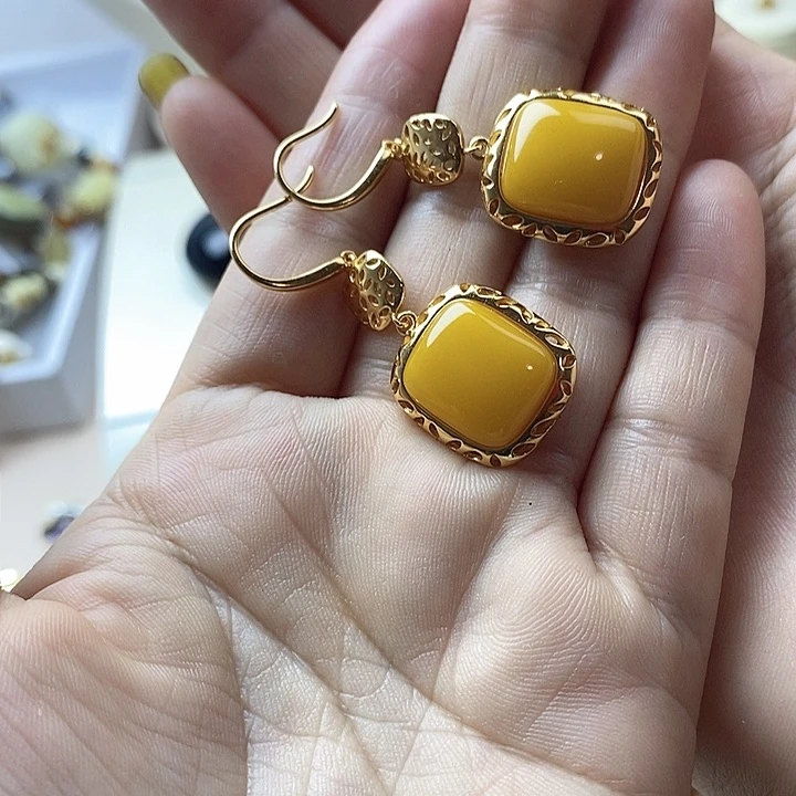 银S925镶嵌蜜蜡耳饰蜜蜡耳坠