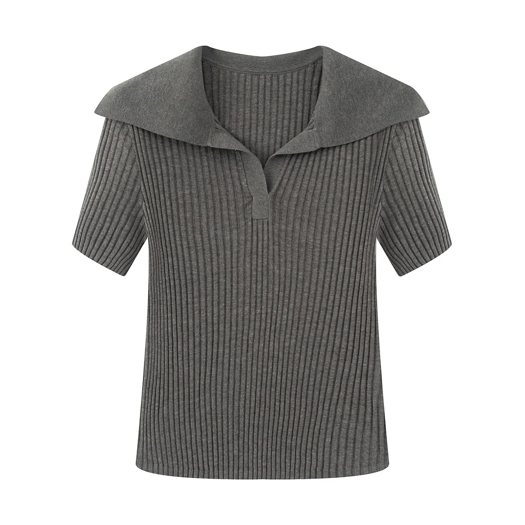 商场同款2025夏季新款时尚Polo领短袖针织衫女上衣修身显瘦3128