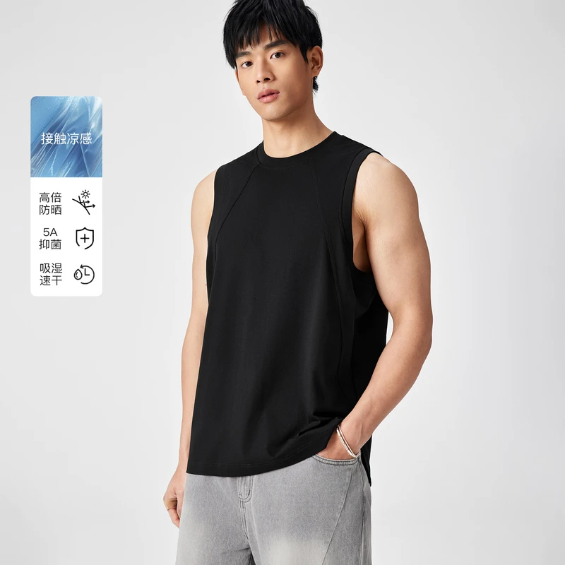 BODYDREAM吸湿速干凉感背心男夏季t恤休闲防晒无袖坎袖坎肩