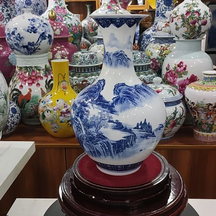 五***海瓷片景德镇陶瓷青花山水瓶