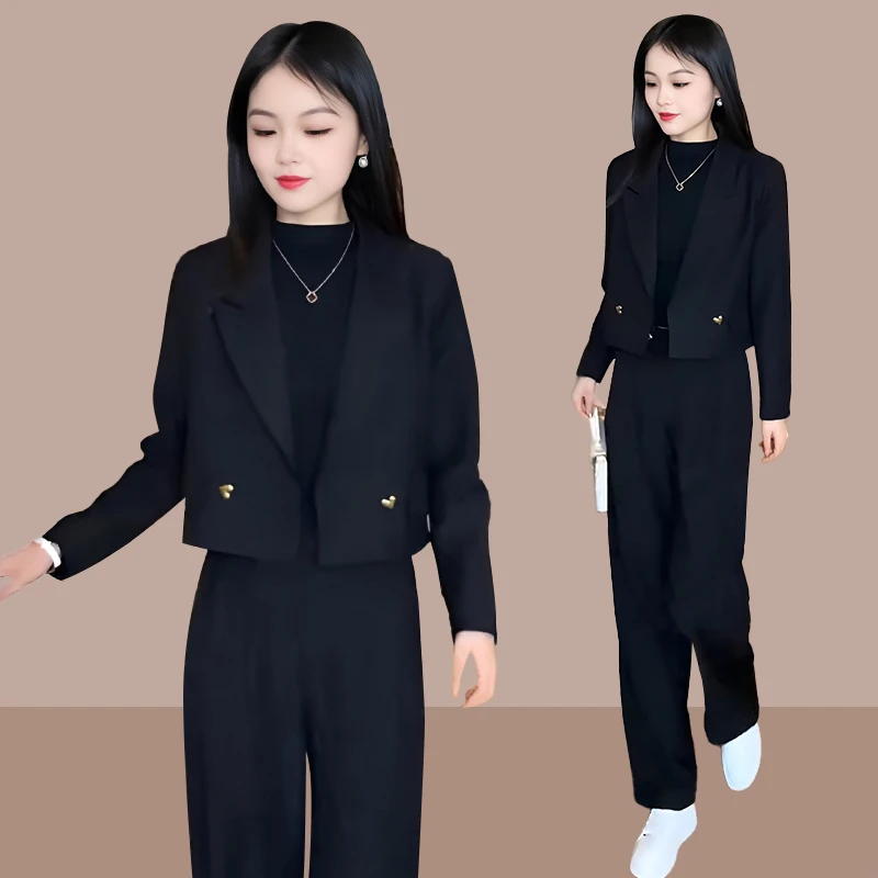 高级时尚职业套装女2025春季新款小个子短款西装外套直筒裤两件套