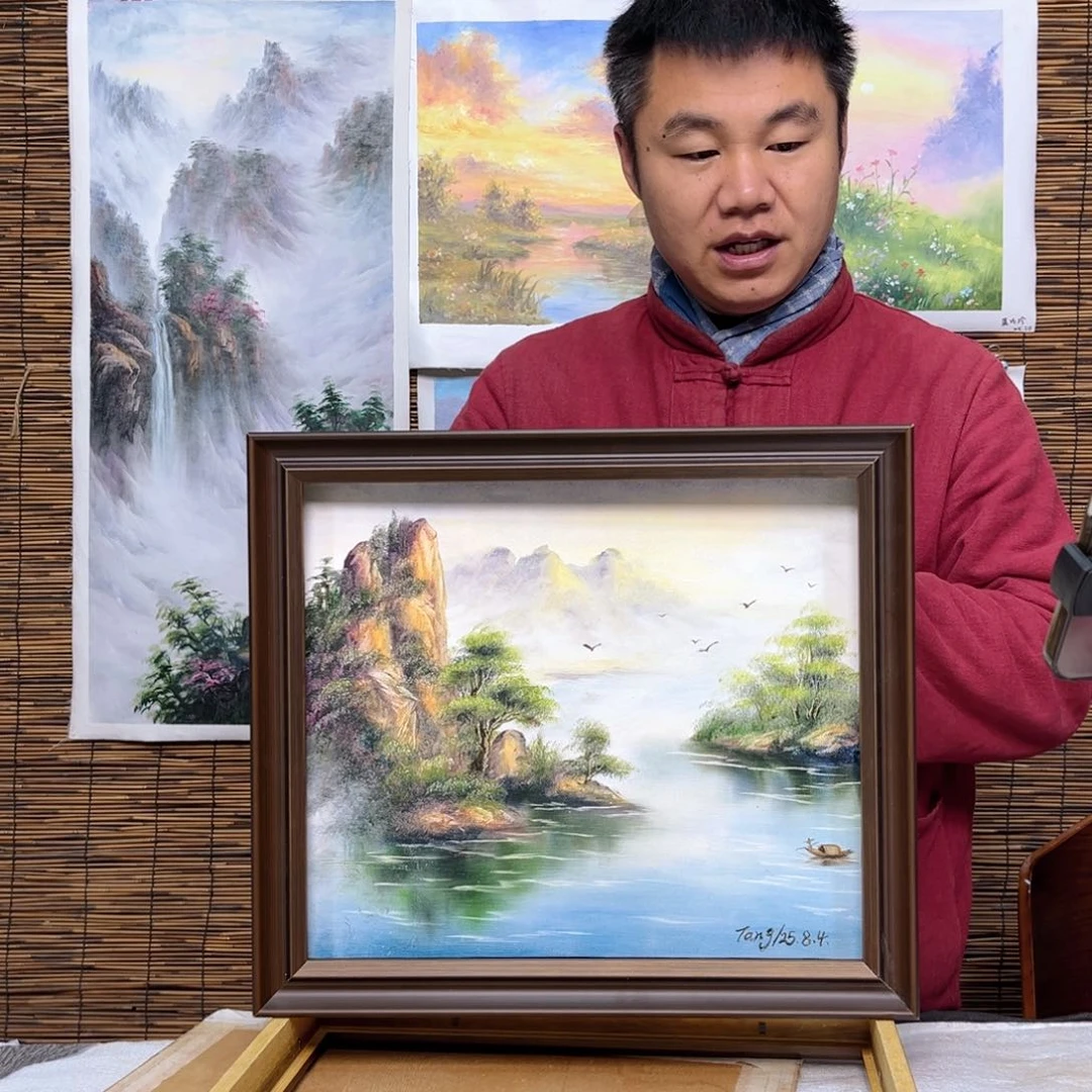 油画行路人小院绘画作品竞拍