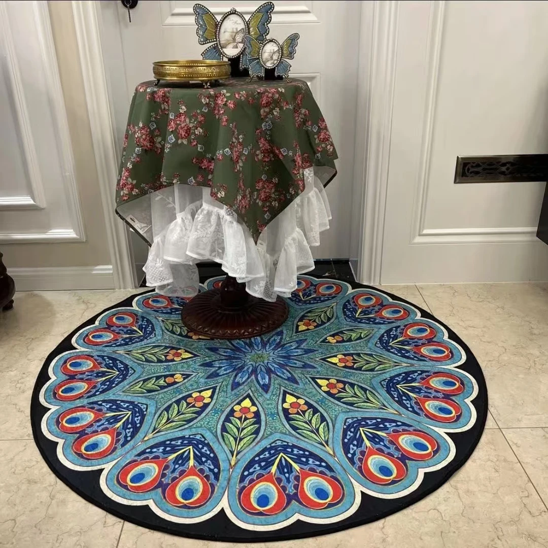 孔雀开屏圆形地垫梳妆台椅垫装饰地毯