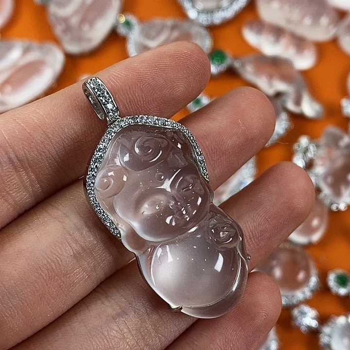 石英质玉银S925镀金镶嵌颈饰