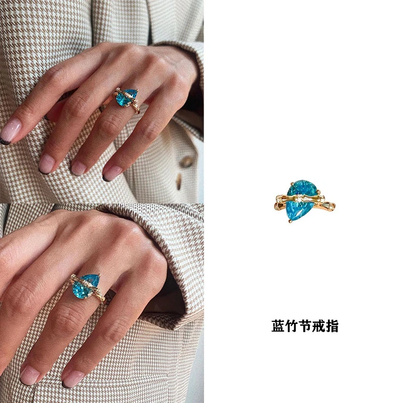 铜合金戒指 圆冰竹节/蓝竹节戒指买手店款