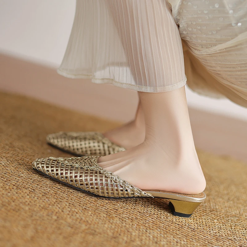 AACCK3CM法式编织外穿包头凉鞋女2025夏季新款气质透气后空拖鞋女