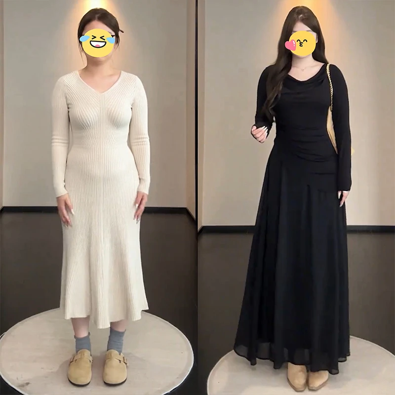 拼接气质连衣裙女2025秋冬新款法式高级感显瘦设计感收腰长款裙子