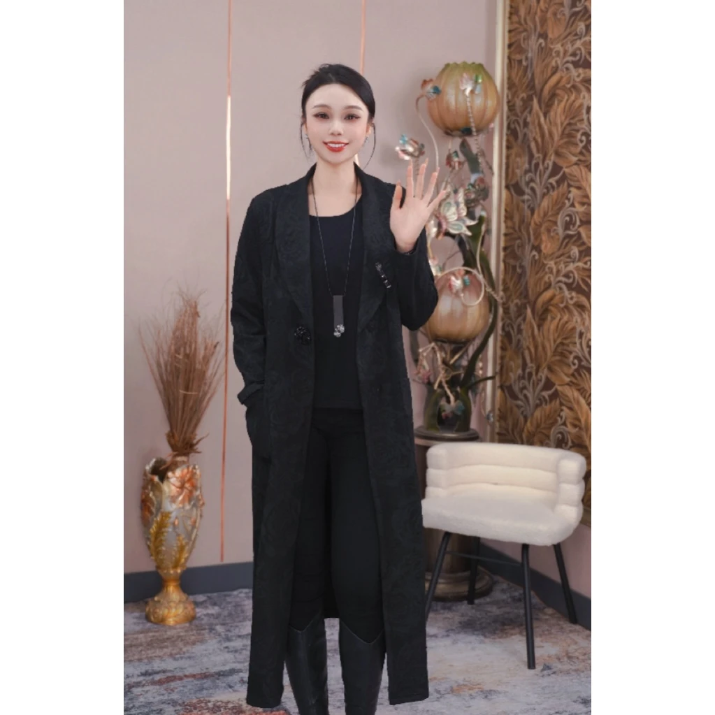 2024春季新款韩版气质百搭休闲时尚女士过膝中长款外套#29-35