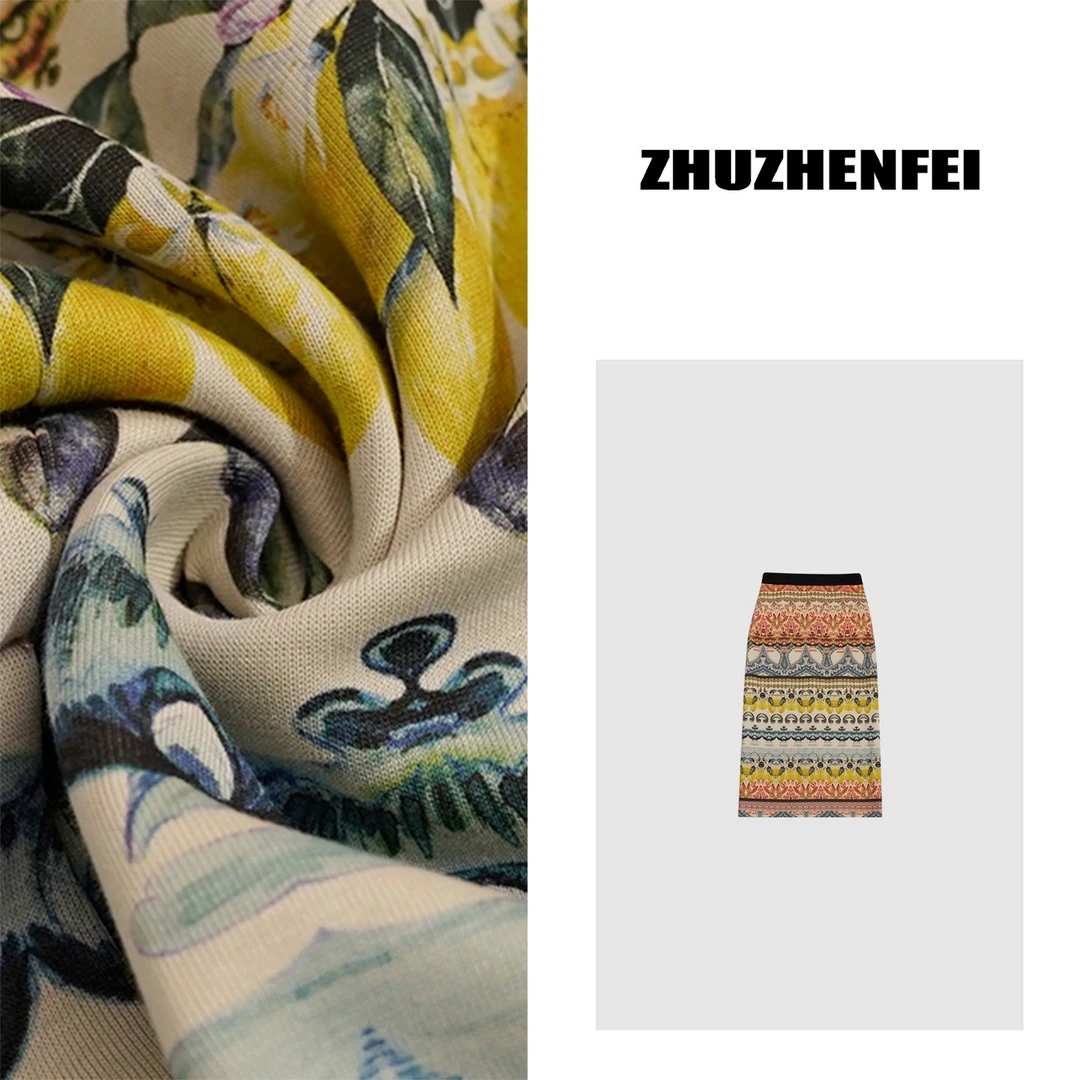 ZHUZHENFEI 敦煌风棉感直筒异域氛围显瘦中长半身裙Z352357
