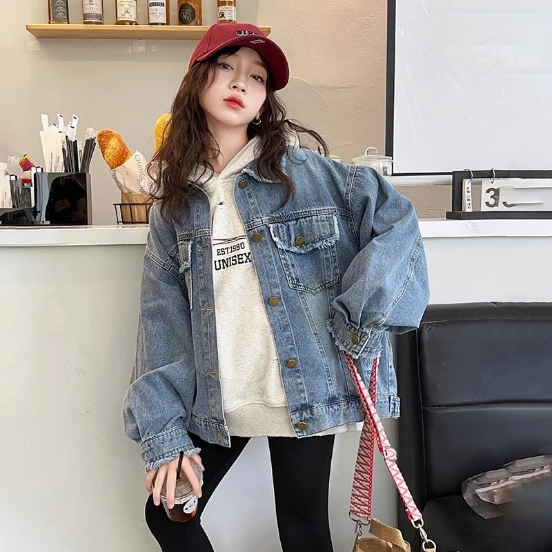 女童外套春秋款2025新款洋气中大童复古休闲夹克韩版毛边牛仔上衣