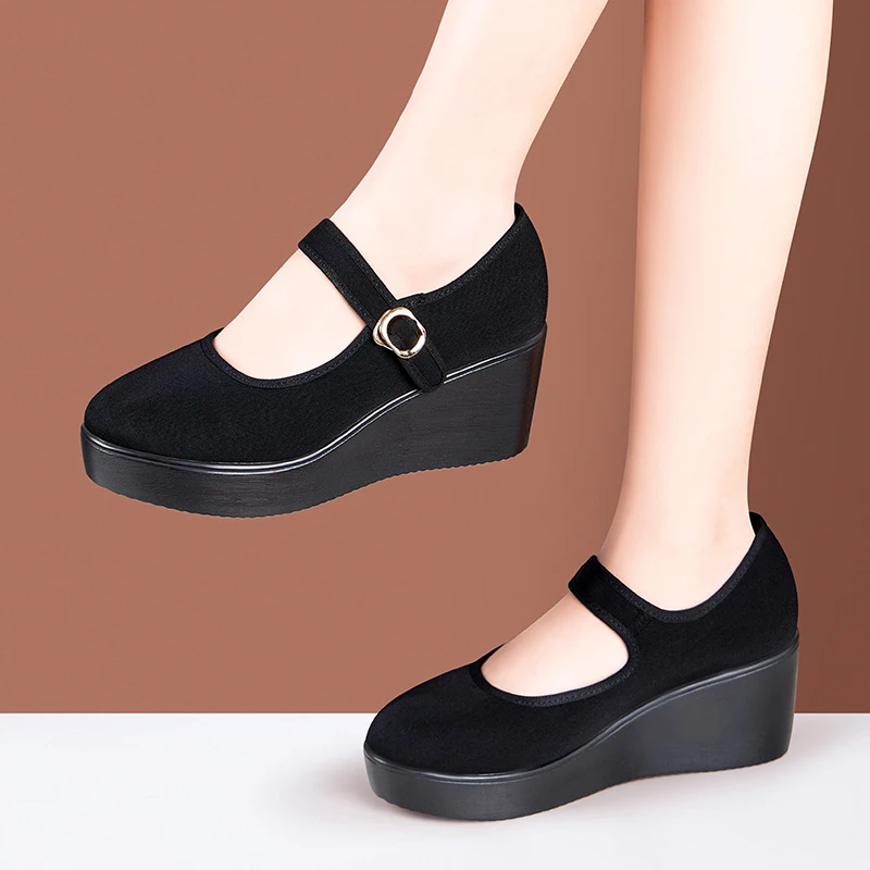 松糕厚底舒适百搭中跟妈妈坡跟千金鞋子名媛鞋子女款爆款2025新款