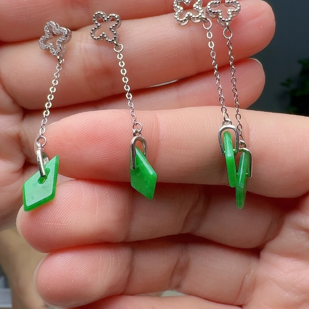 翡翠银S925镶嵌耳饰多样性发货其一