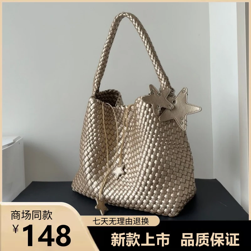 金靖同款编织托特包女夏2025新款超火大容量上班通勤手提单肩包