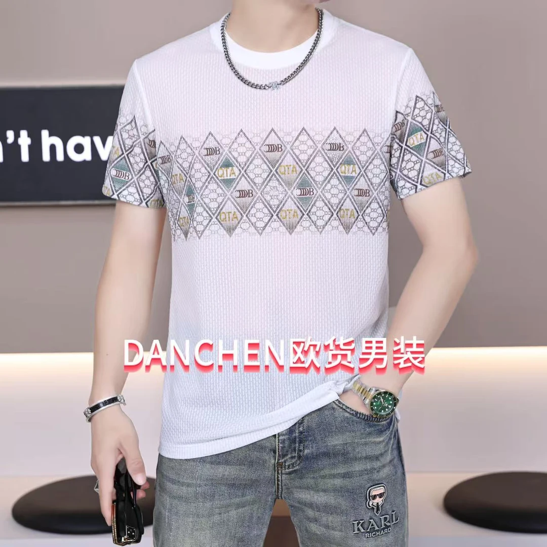 2025夏季新款青年男士时尚刺绣半袖圆领T恤短袖上衣衫体恤衫潮牌