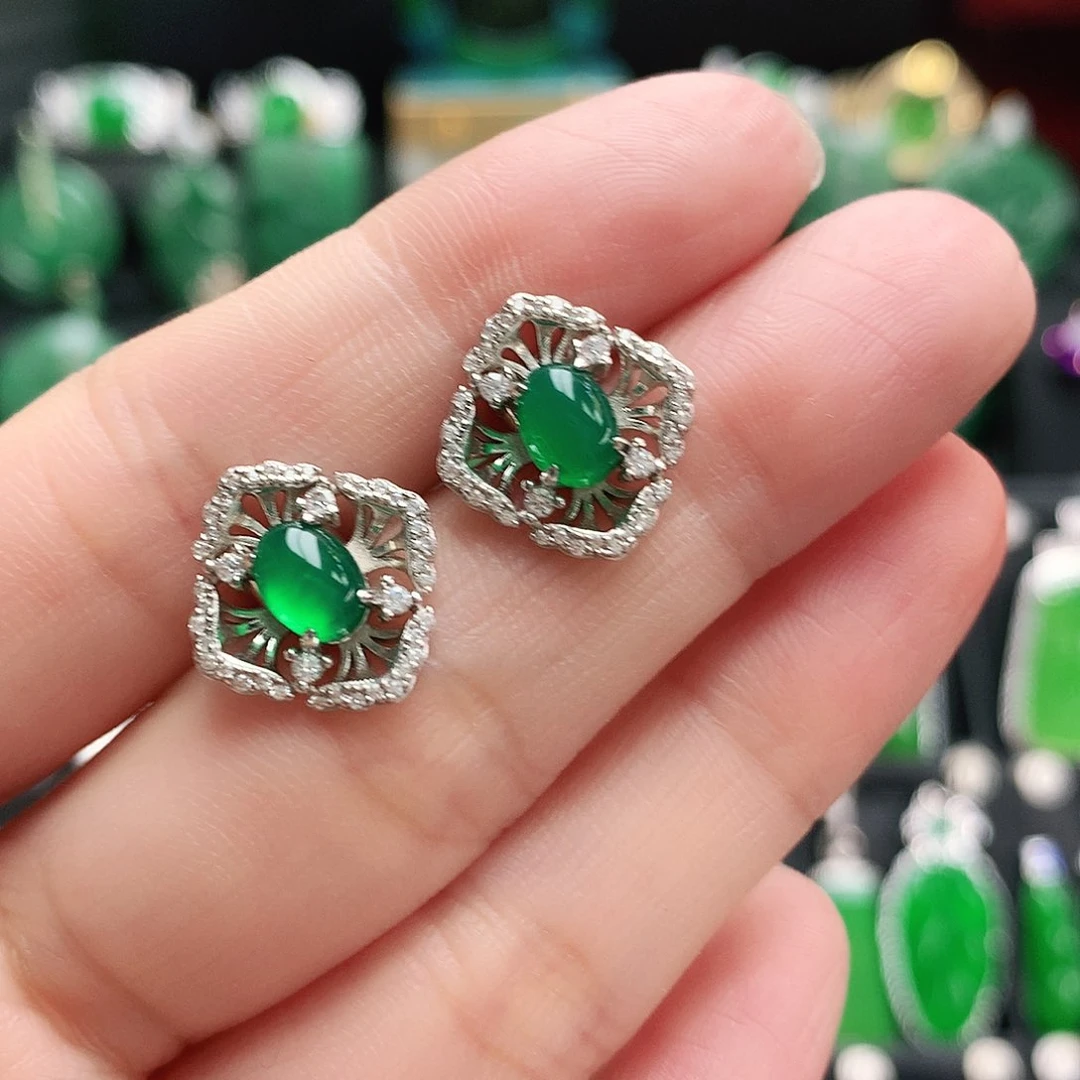 玛瑙/玉髓耳钉银S925镶嵌