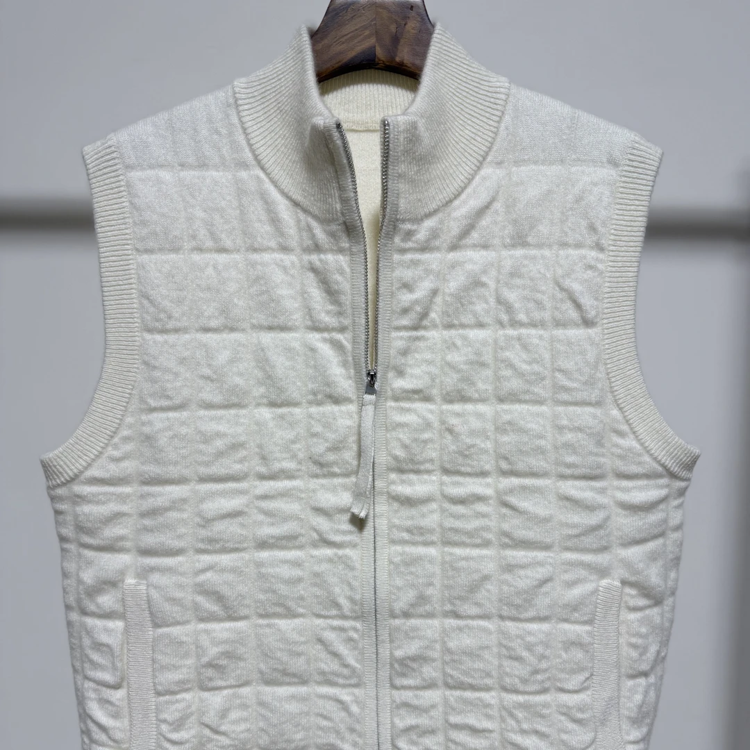 大岑｜空气层系列 100纯山羊绒方格时尚半高领女士马甲背心 百搭