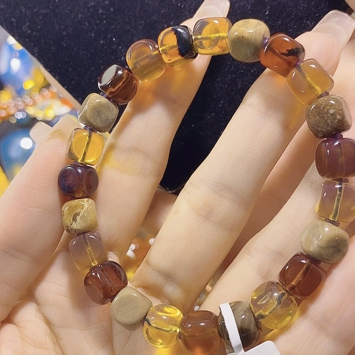 琥珀未镶嵌珠宝奇石方糖多宝手串