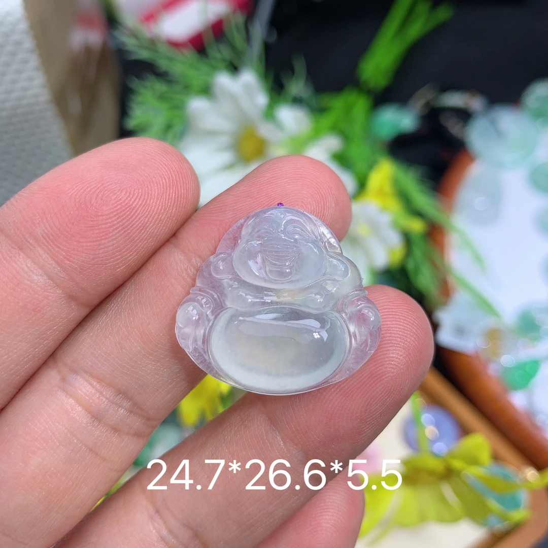 天然缅甸翡翠A货冰种佛公O吊坠种老水足气质百搭精雕精美百