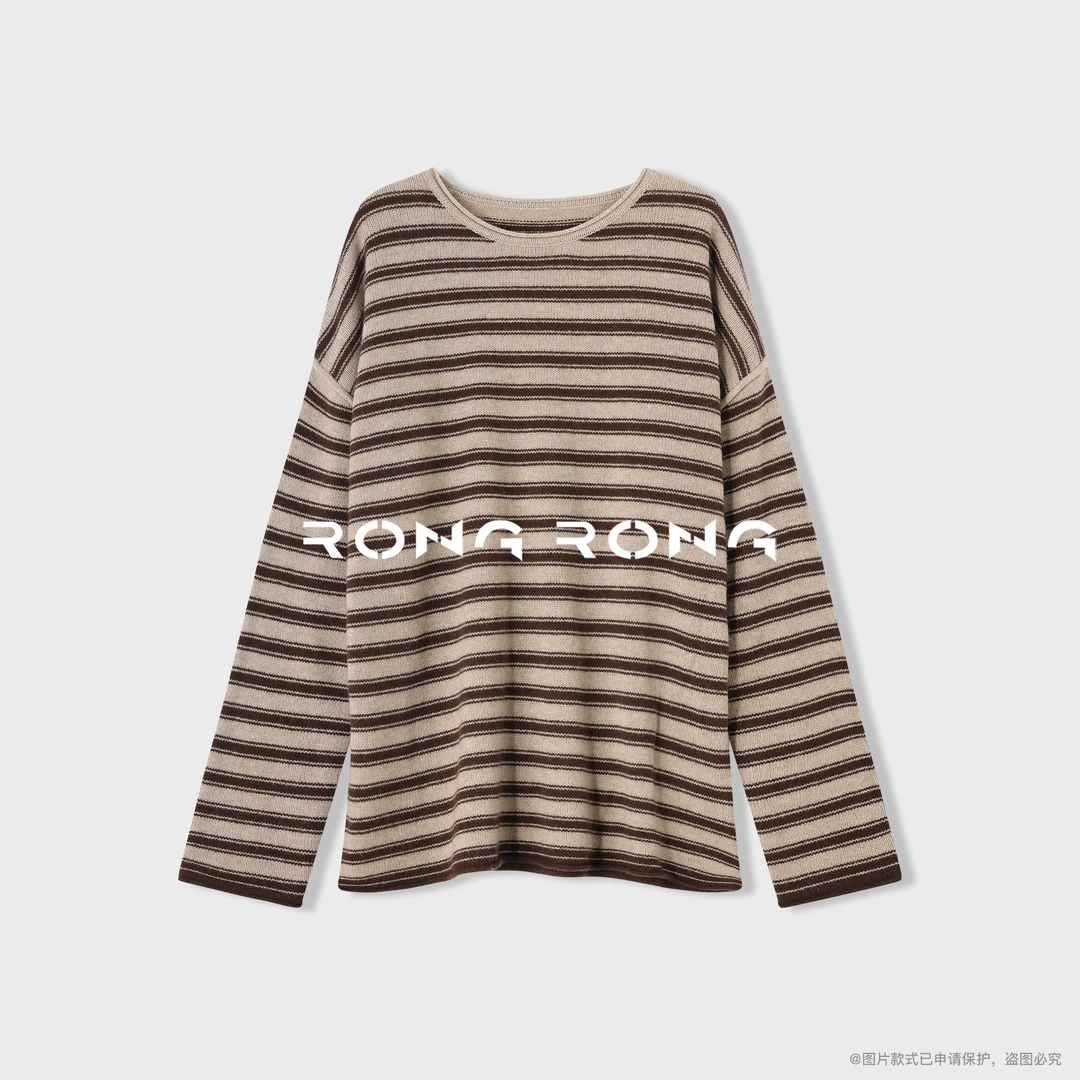 溶溶【条纹定律】RONGRONG 100精纺绵羊毛超软糯条纹慵懒羊毛衫8928