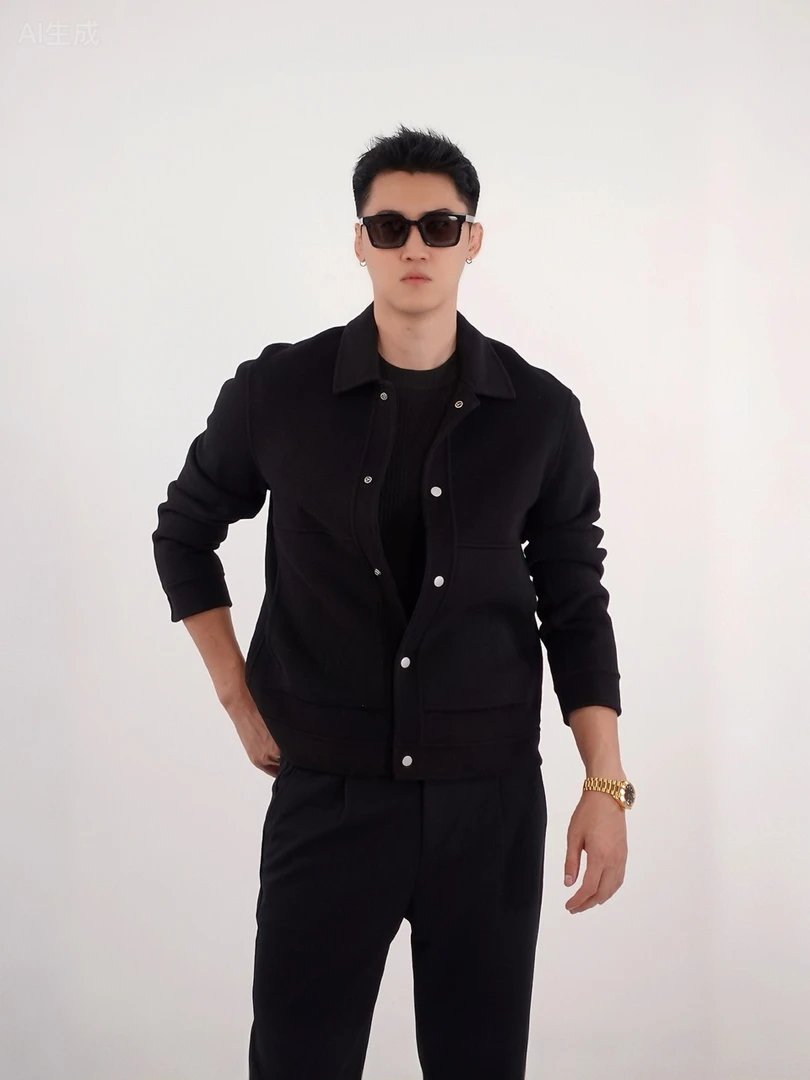 丁先森-轻奢高定100羊羔毛双面尼休闲百搭纯色夹克外套