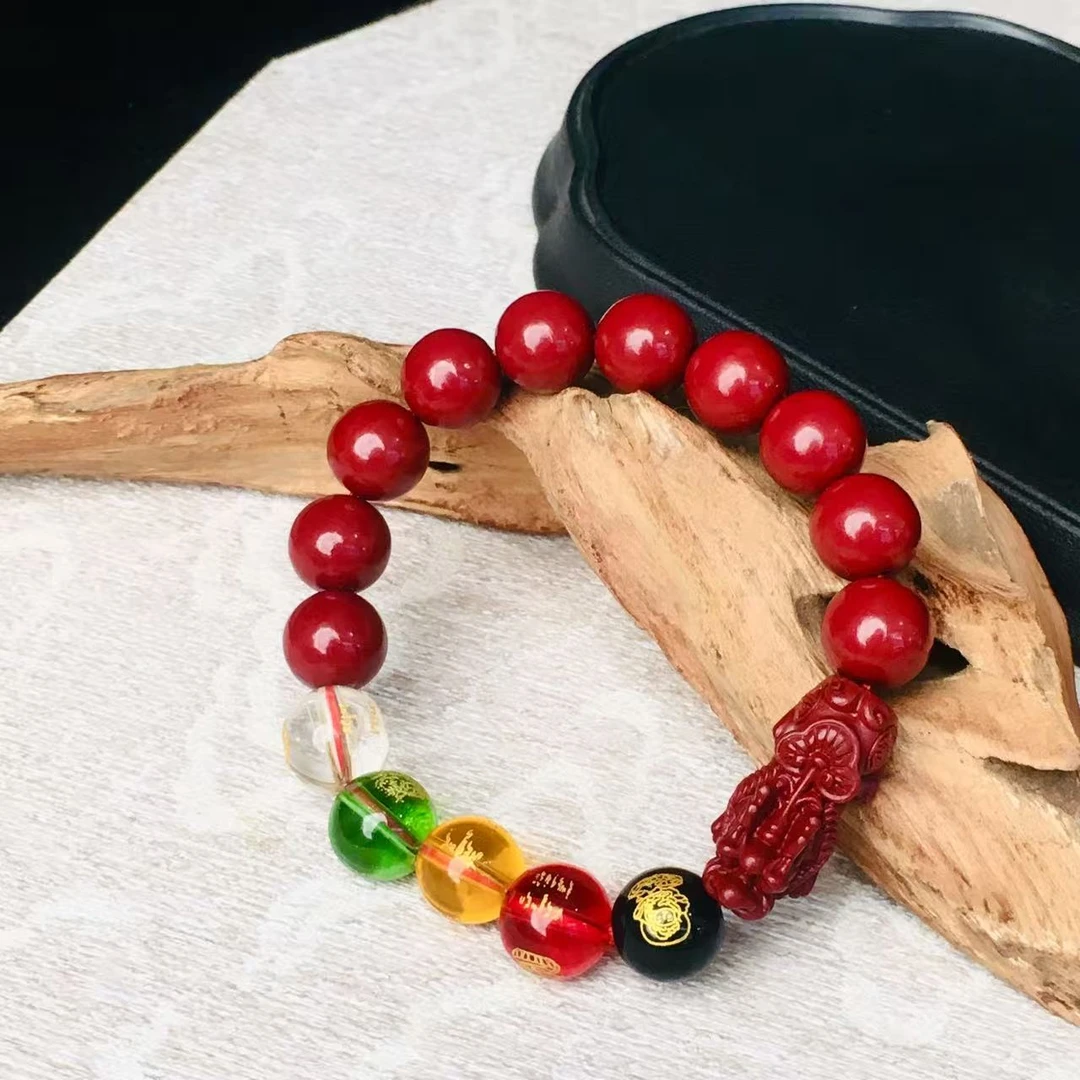 天然辰砂五路财神单圈手串时尚大气高级气质搭配（无礼盒）QW315