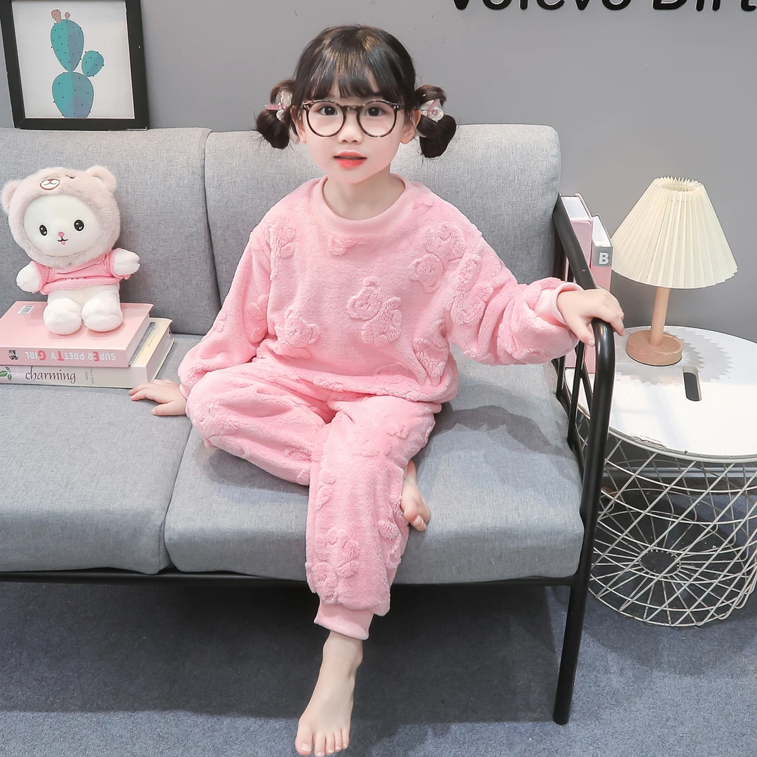 女童睡衣秋冬款加绒加厚法兰绒女孩宝宝冬季儿童珊瑚绒家居服套装