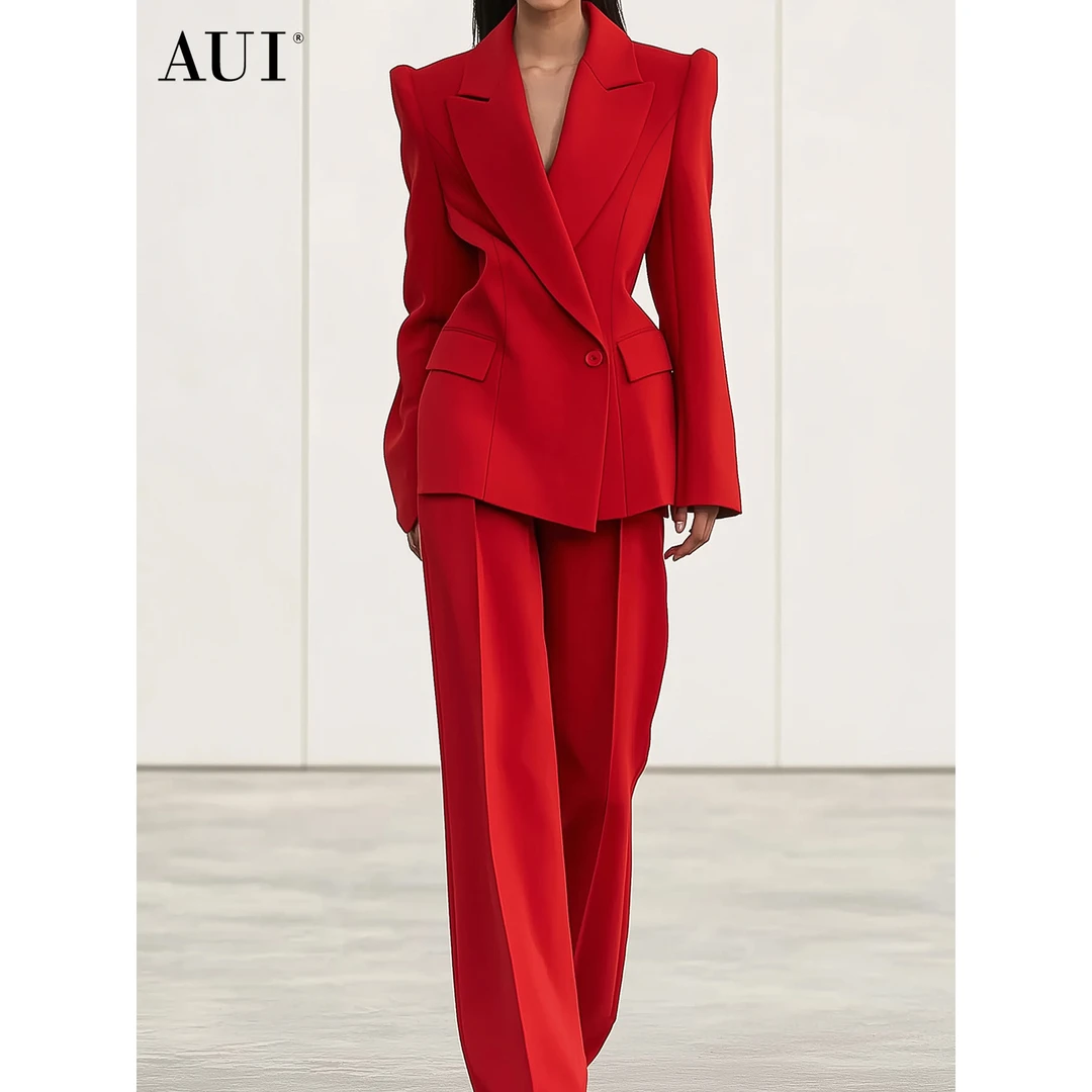 AUI职业气质高级感红色西装阔腿裤秋季西装外套女-25W048899