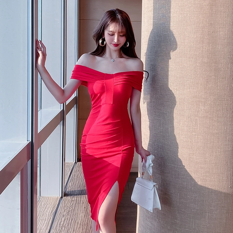 夏装新款气质一字肩性感紧身收腰显瘦宴会小礼服女22066