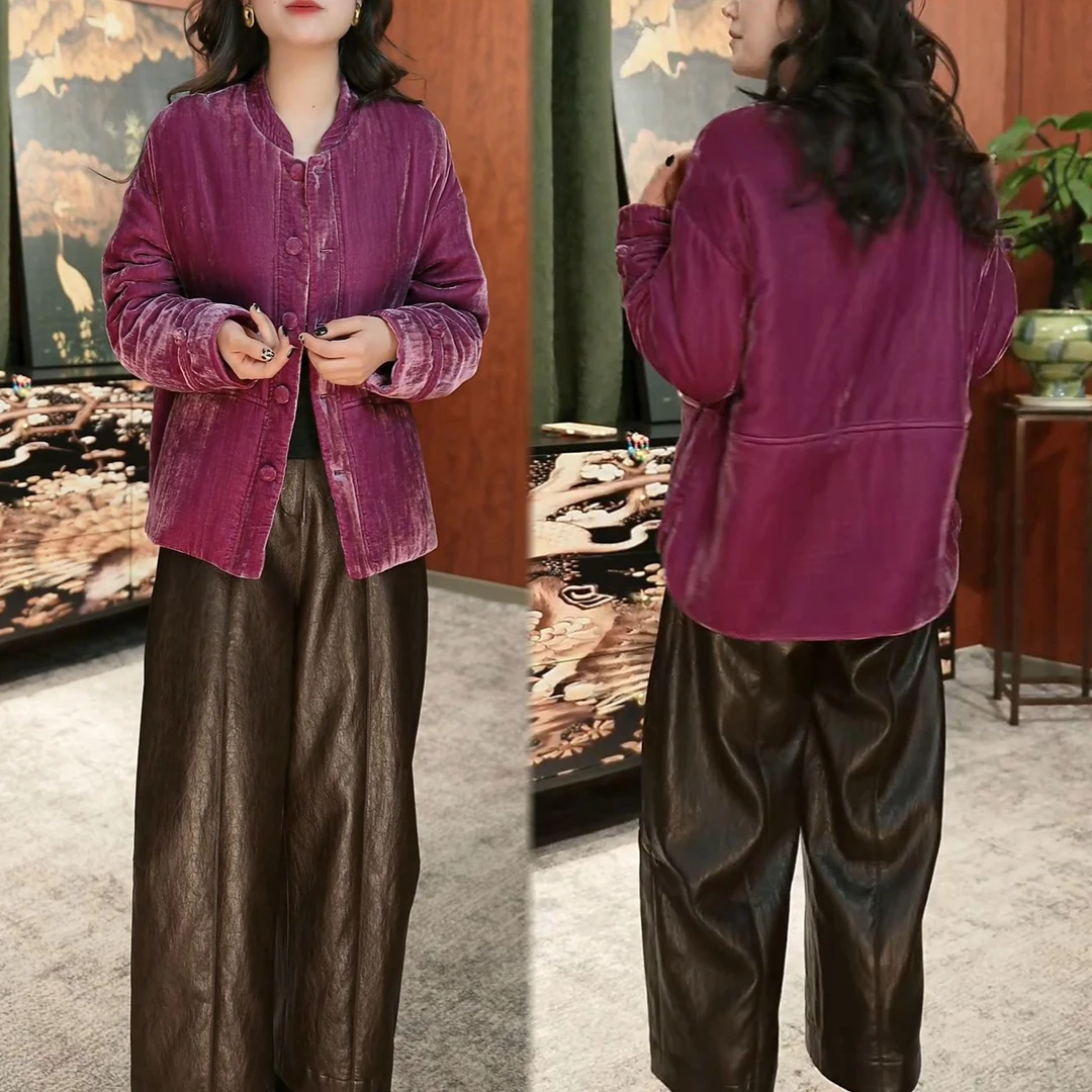 百搭复古洋气减龄上衣潮2025冬季新款时尚新中式纯色圆领短外套女