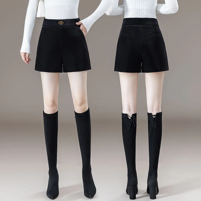 时尚a字阔腿休闲短裤女秋冬2025新款松紧腰大码显瘦外穿打底靴裤