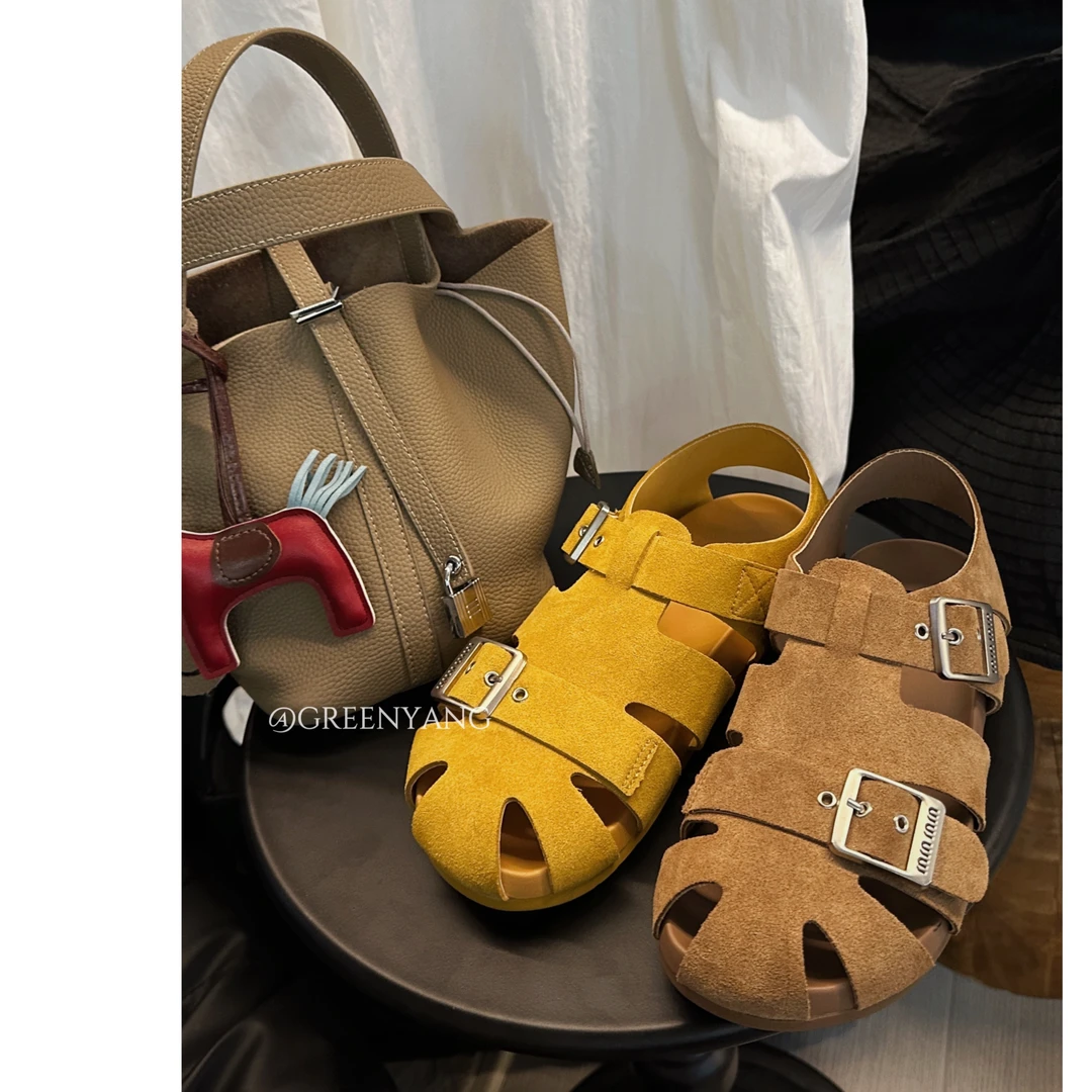 老羊家~韩系小众设计百搭包编织罗马凉鞋女复古猪笼鞋时尚勃肯鞋