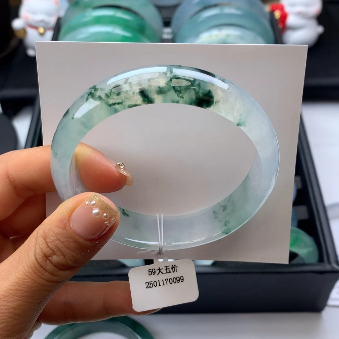 翡翠手镯未镶嵌59冰飘花宽轮胎