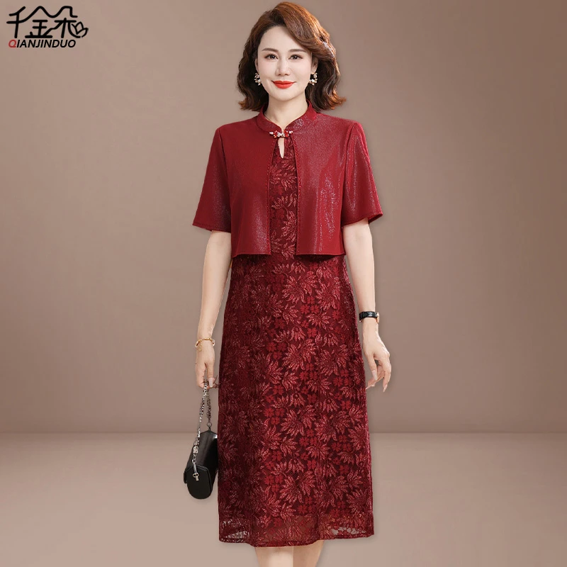 十月份年轻喜婆婆婚宴装2025新款妈妈礼服连衣裙秋装高贵两件套裙