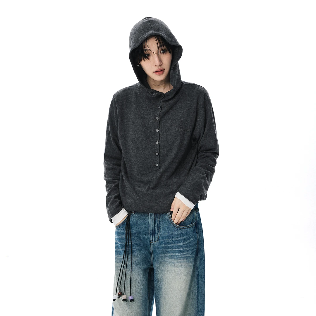 SAMEUOO散养文化慵懒风高领连帽毛织衫早秋百搭休闲宽松卫衣