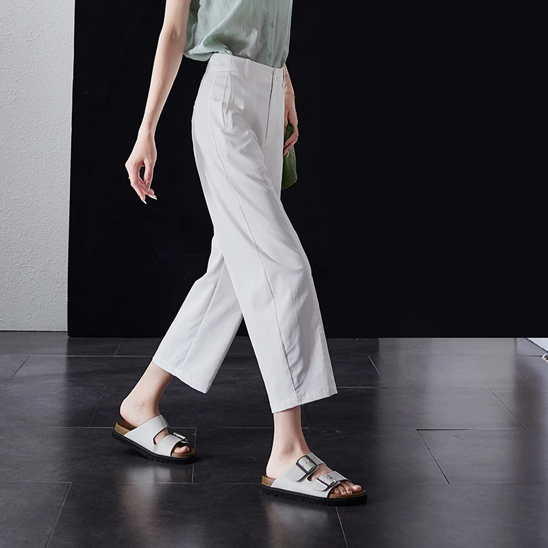 索菲丝尔2025年夏季新款休闲薄款显瘦透气直筒裤九分裤女522706