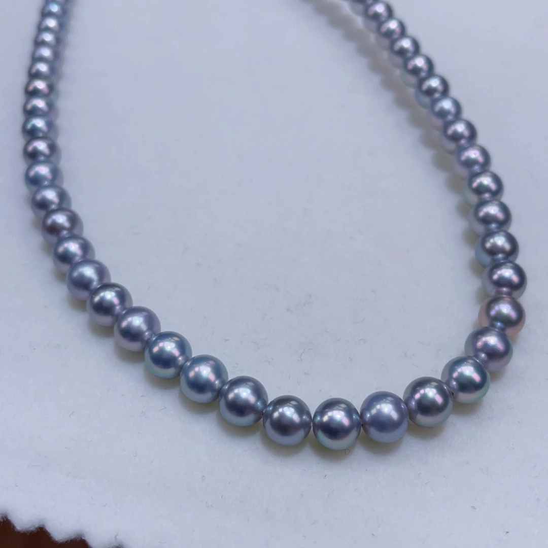 淡水珍珠银S925镶嵌颈饰6/6.5正圆无暇真多麻色