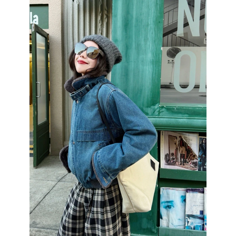 经典复古毛领百搭牛仔外套女款爆款2025新款秋冬加绒加厚毛毛短款