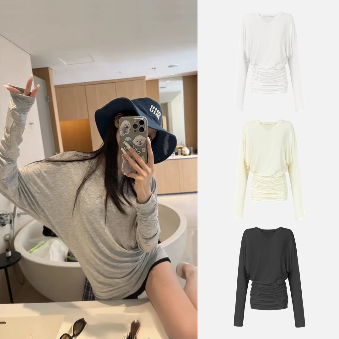 【极简多巴胺】V领慵懒打底针织上衣+百搭针织短裤C 8395#