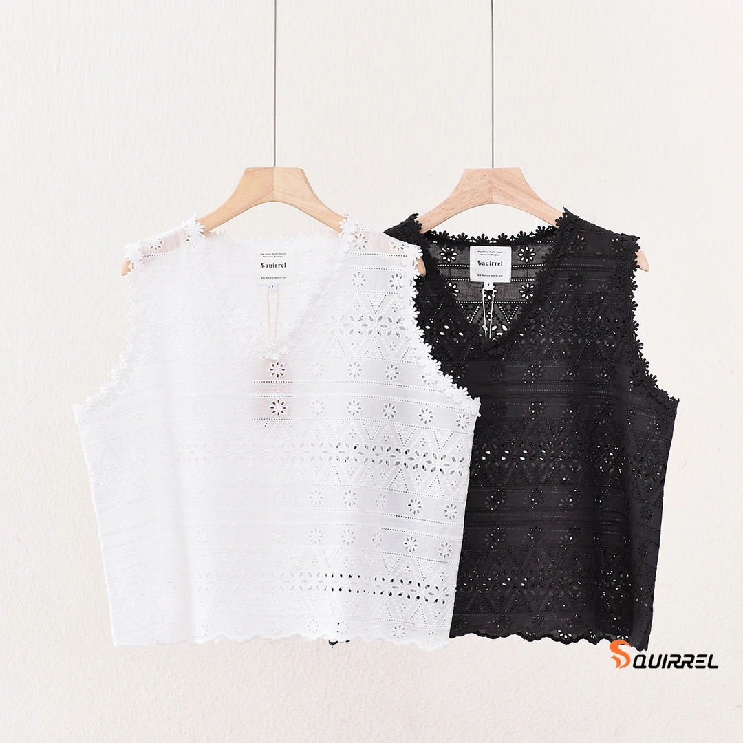 H25S05-225 2025年新款春季百搭短款休闲时尚镂空花边背心