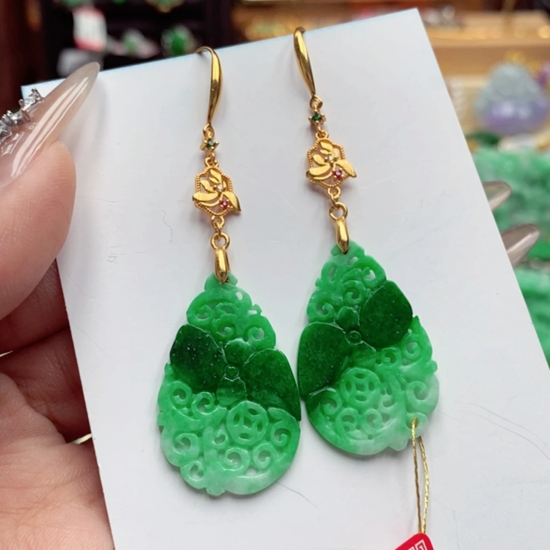 银S925镶嵌翡翠耳饰翡翠耳饰