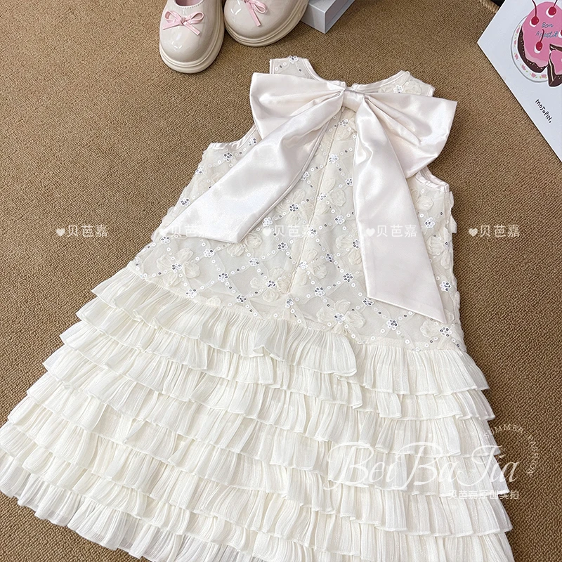 女童连衣裙夏季2025年款儿童装洋气公主裙女孩蝴蝶结蛋糕裙子夏装