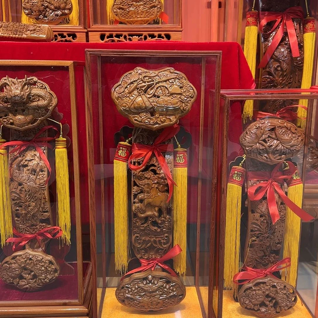 桃木总高70红木底座称心吉祥如意纯桃木