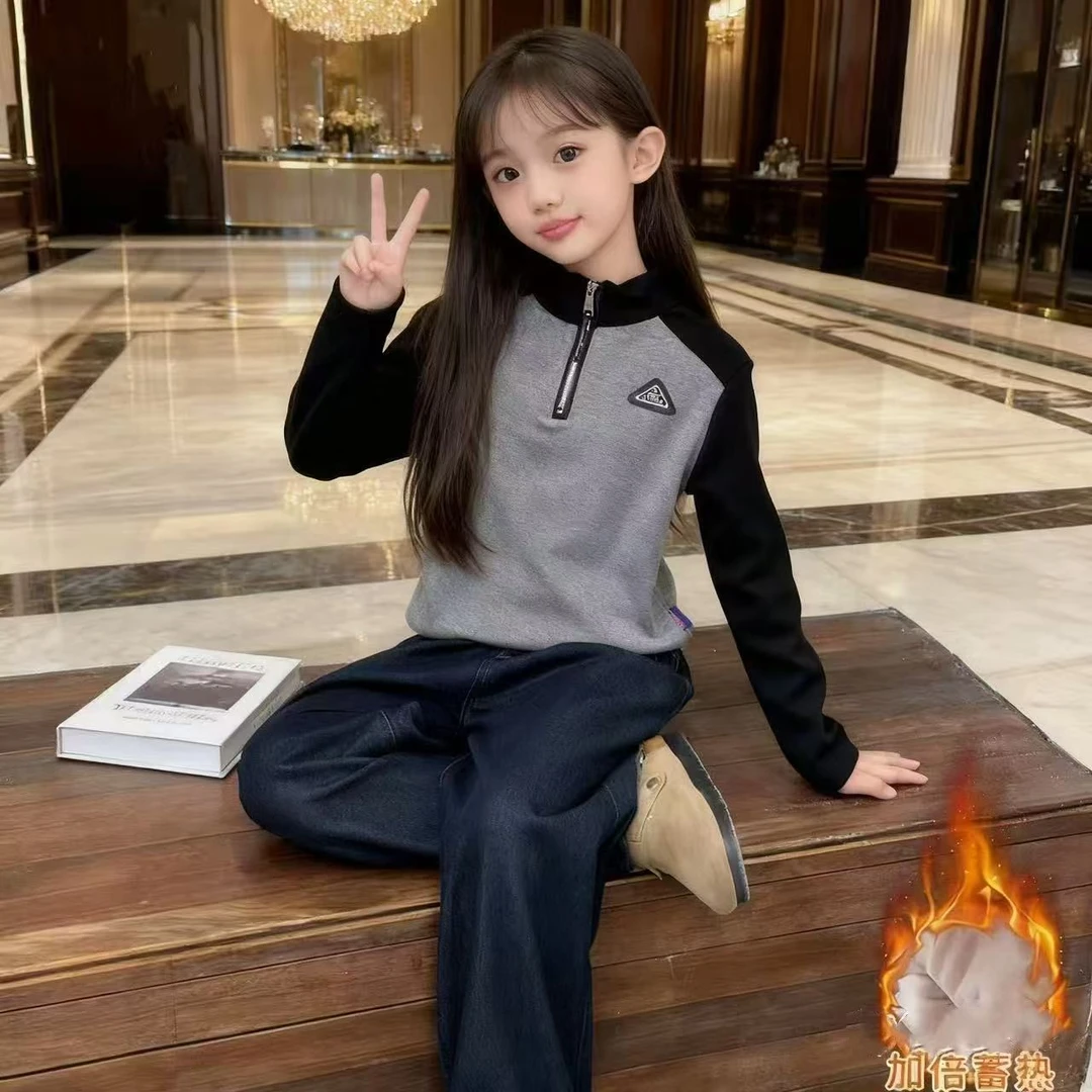 女童打底衫冬季2025新款大儿童长袖t恤加绒加厚冬季小孩内搭上衣