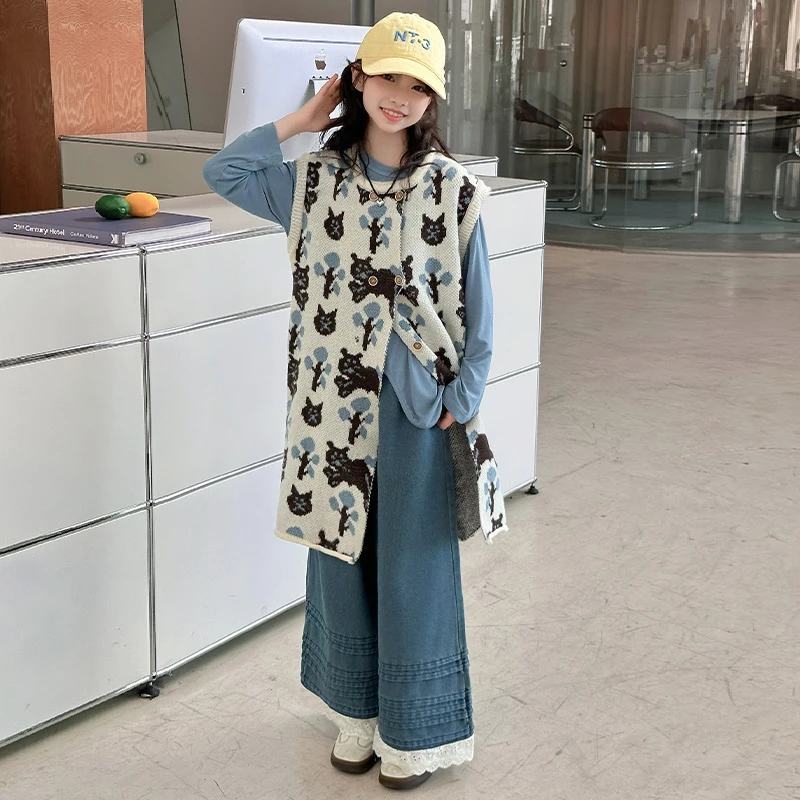 2025春秋新款穿搭针织马甲背心连衣裙女春秋季无袖叠穿宽松套装