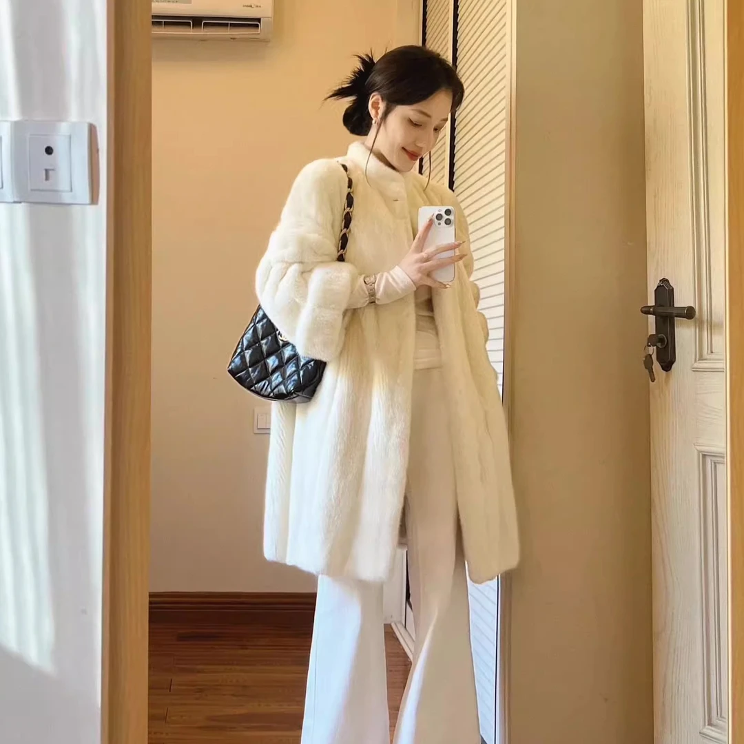 富家千金时尚户外衣裤套装女秋冬圆领高级感中长大衣