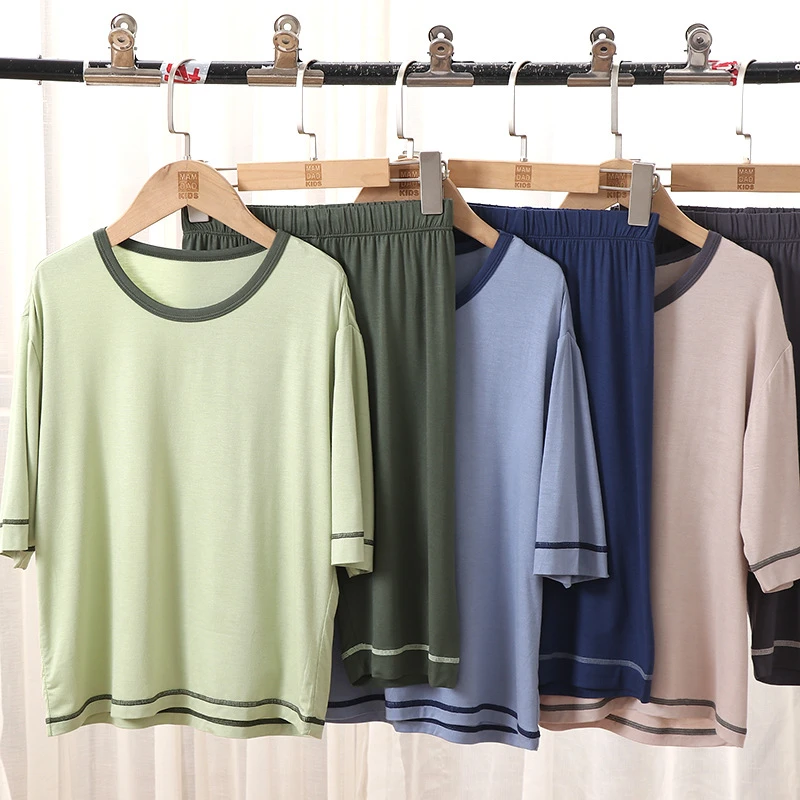 睡衣套装夏季a类优可丝七分袖空调服男女童家居服套装莫代尔51208