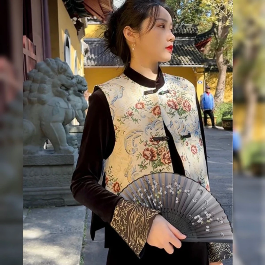 【新款】复古提花国风立领时尚马甲女中国风无袖马夹新中式春季马甲